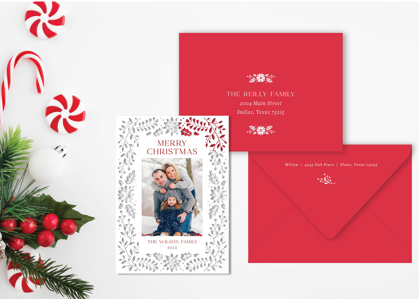 Laser Cut Holiday Card - Holly & Poinsettia