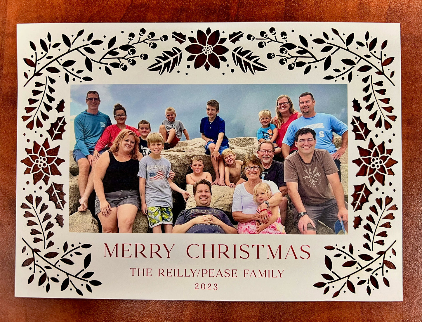 Laser Cut  Holiday Card - Holly & Poinsettia