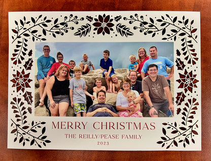 Laser Cut  Holiday Card - Holly & Poinsettia