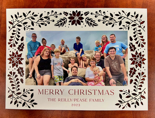 Laser Cut  Holiday Card - Holly & Poinsettia